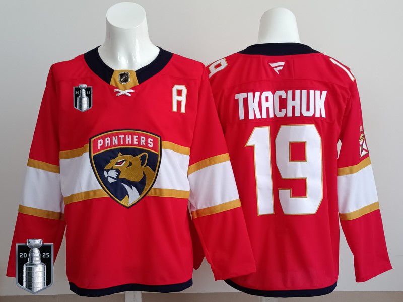 Men 2025 Florida Panthers #19 Tkachuk Red Fanatics Home Premium NHL Jersey style 5
